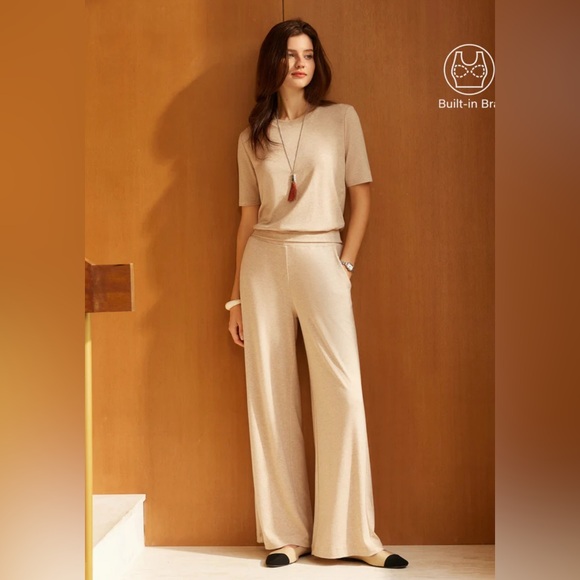 OGL Pants - OGL Lyocell Wool Mid Rise Wide Leg Pull-on Pants Pockets SET With TOP Large New